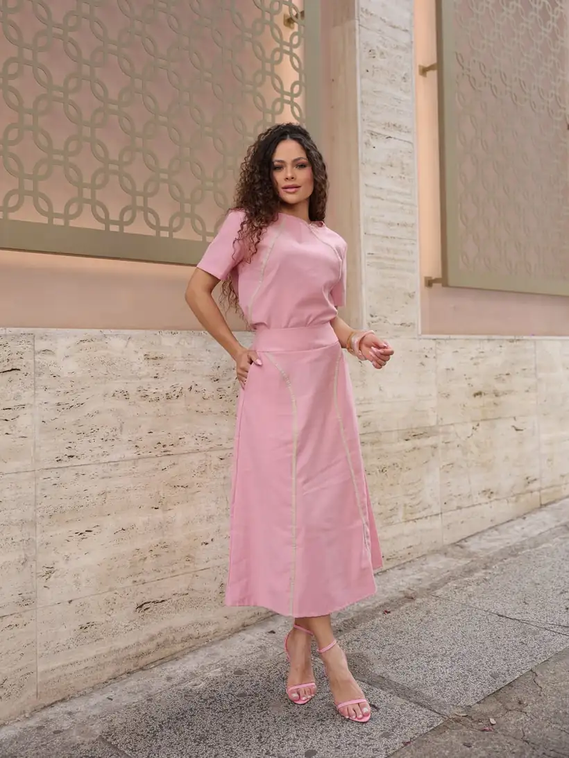Vestido Rosa Longo